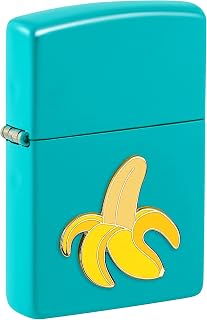 Zippo Windproof Lighter - Foodie Banana, Flat Turquoise, Emblem - Refillable - Reusable - Windproof Design - Gift Box - Made in USA