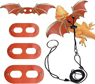 Lizard Leash Bearded Dragon Adjustable Small Reptile Animals Harness 3 Size Soft Leather Harness Lizard Leash with Wing for Small Medium and Large Reptile Animals (Orange)