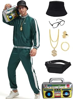 Deaboat Mens 80s 90s Fancy Dress Halloween Hippie Clothing Sports Suit 9pcs
