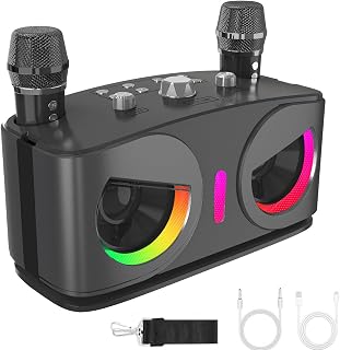 Karaoke Machine for Adults Kids with 2 Wireless Microphones, Portable Bluetooth Singing Speaker System with LED Lights for Home Party, Outdoor/Indoor/Wedding,Church,Picnic,Birthday Gifts (Black)