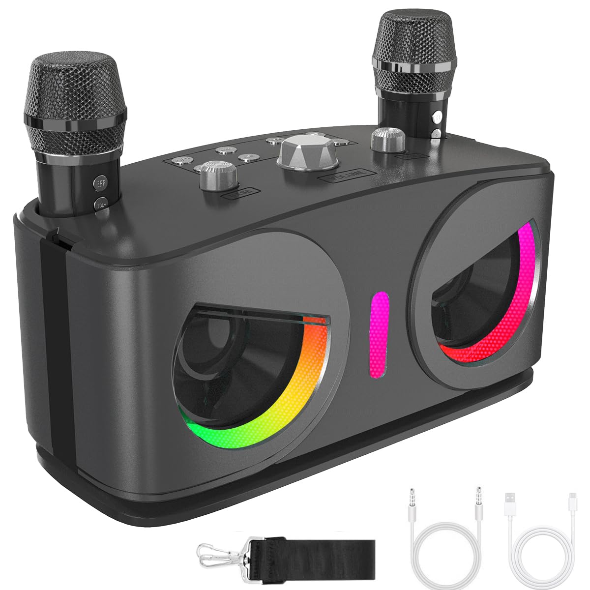 Karaoke Machine for Adults Kids with 2 Wireless Microphones, Portable Bluetooth 