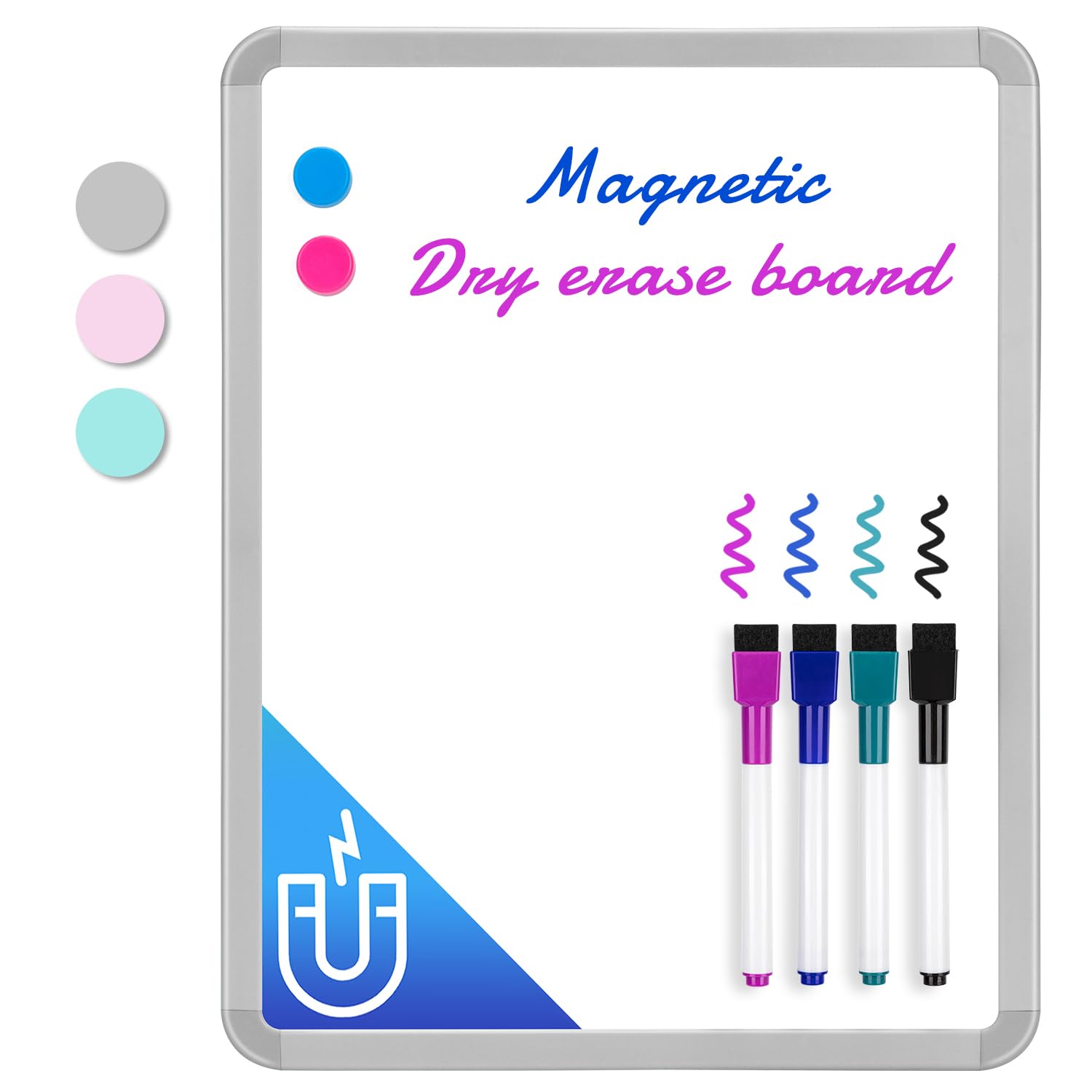VUSIGN Magnetic Dry Erase Board, 14 x 11 Inches White Board, Gray | Includes 4 D