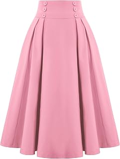 Belle Poque Women's Midi Pleated A-Line Skirts Pockets