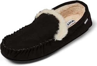 DKNY Men’s Moccasin Slippers | Warm Faux Fur Lined Slippers for Men | Soft Microfibre Suede Upper & Branded Sole | Comfortable House Slippers for Everyday Wear | Available in Black, Grey, Tan & Navy