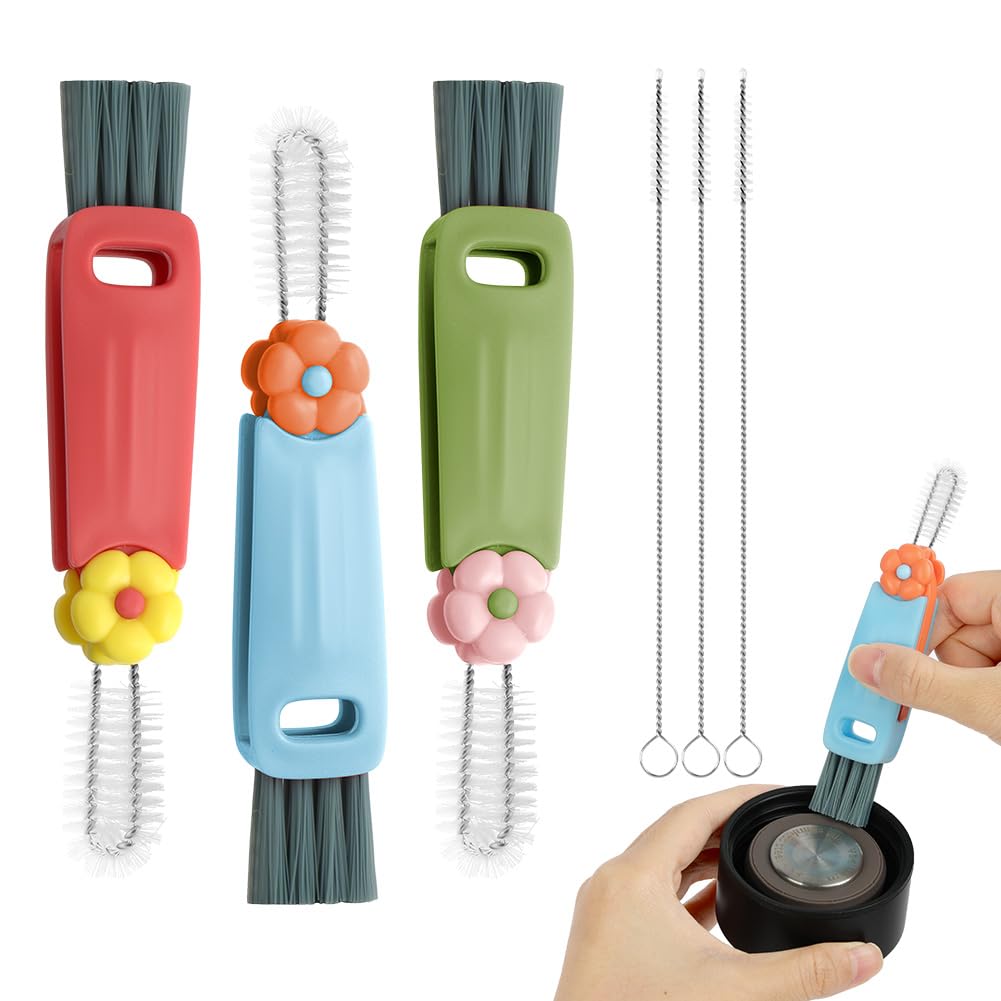 AOOWU 3 Pieces 3 in 1 Multifunctional Brush and 3 Straw Brushes, Cup Lid Cleanin