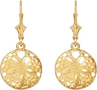 14k Yellow Gold Sea Star Sand Dollar Lever back Earrings