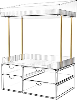 StowBin Clear Makeup Organiser Bathroom Storage 2-Shelf 4-Drawer | Acrylic Make Up Organiser, Dressing Table Organiser, Space-Saving Vanity Organiser, Dustproof & Easy-Clean