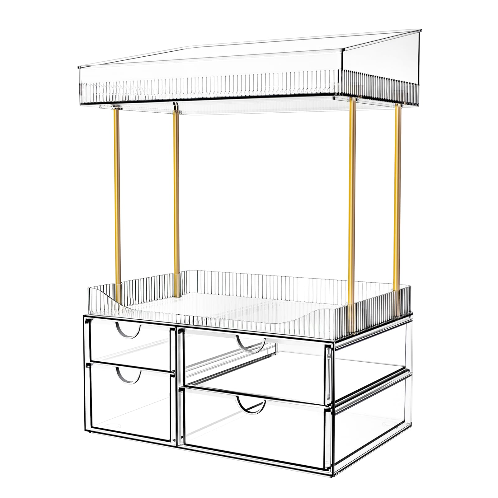 StowBin Clear Makeup Organiser Bathroom Storage 2-Shelf 4-Drawer | Acrylic Make 