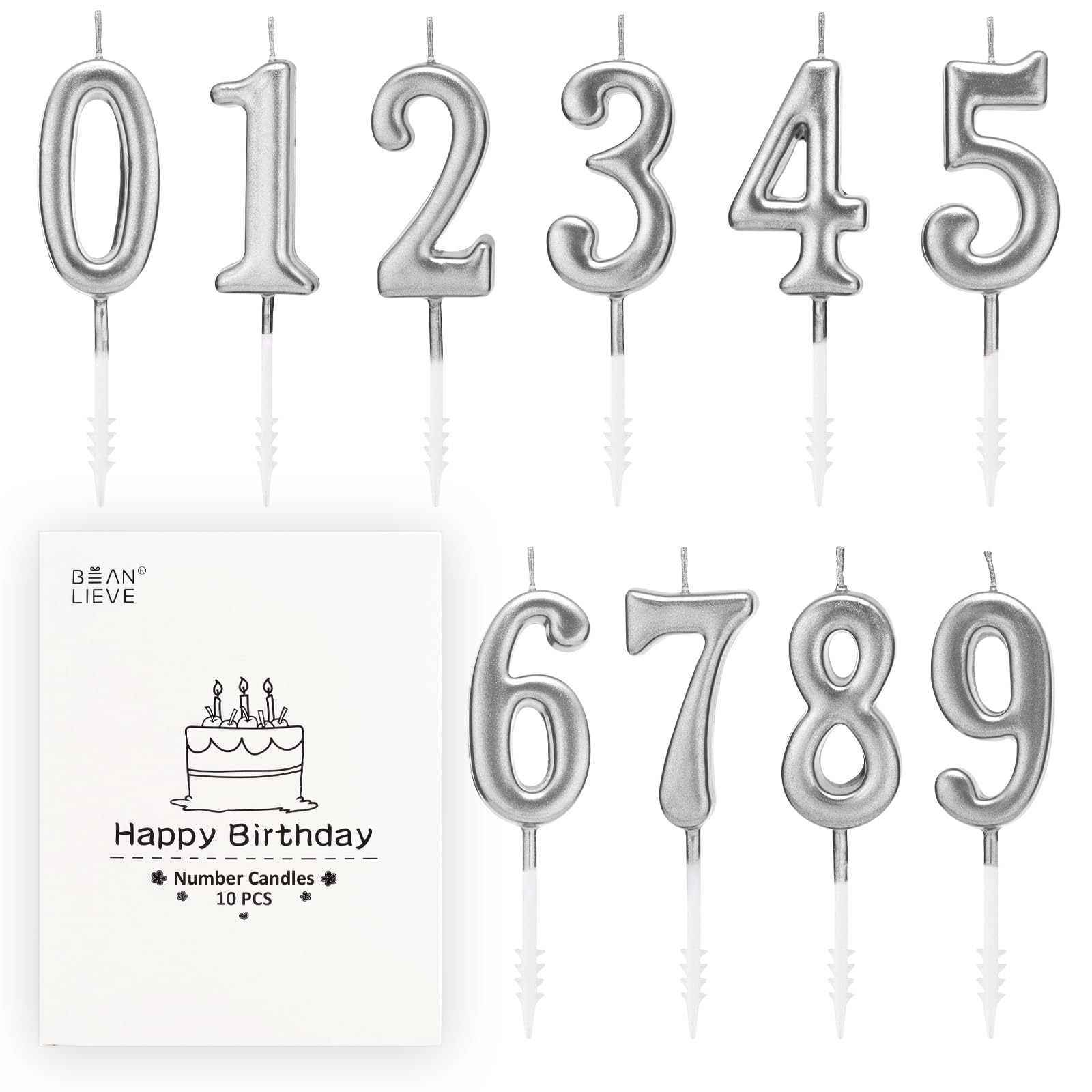 Beanlieve 10-Pieces Numeral Birthday Candles - Cake Numeral Candles Number 0-9 G
