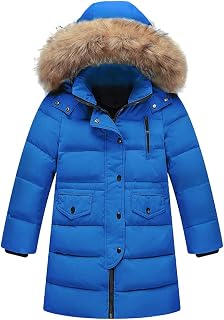amropi Kids Girls Winter Puffer Jacket Padded Long Coat with Fur Hood for 2-12 Years