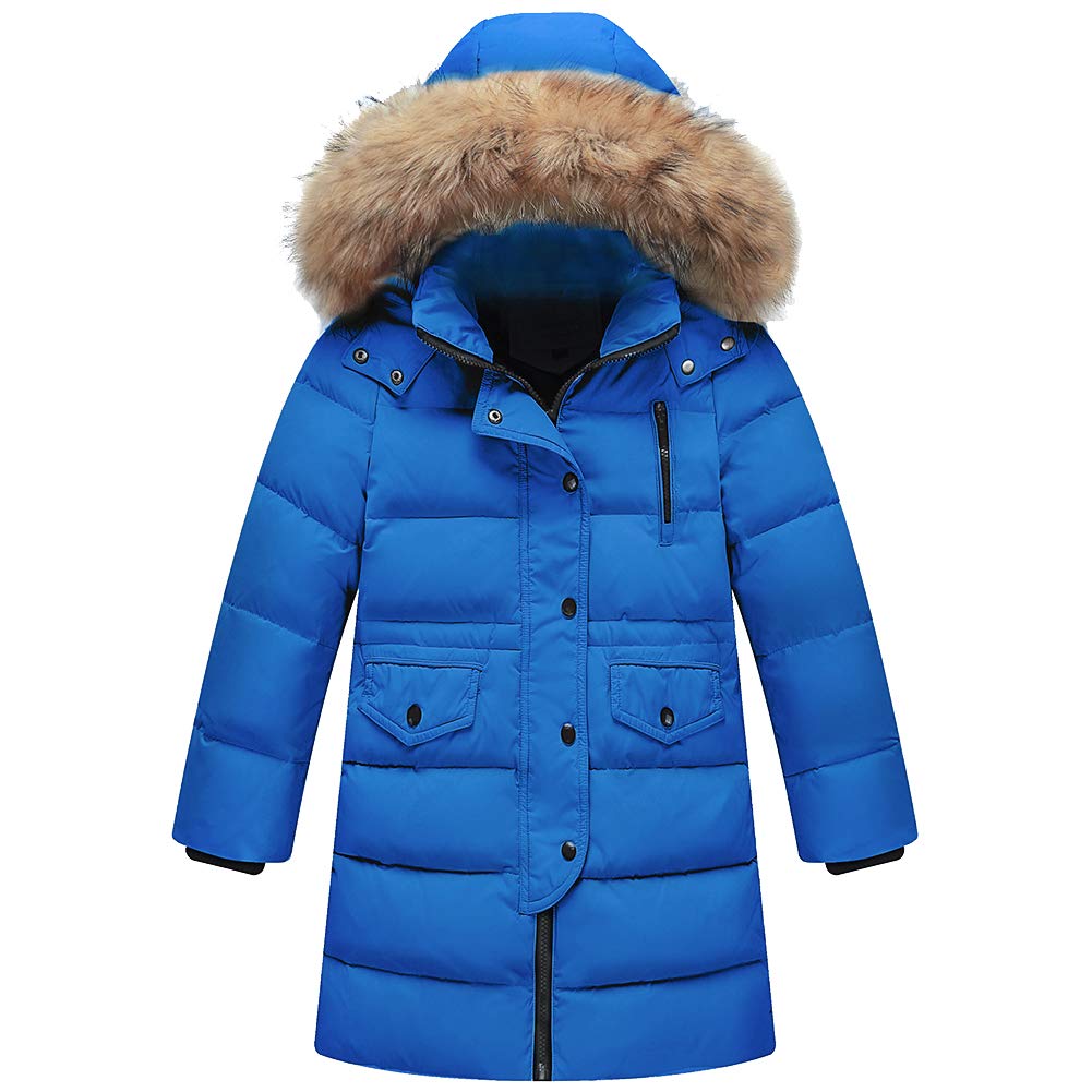 amropi Kids Girls Winter Puffer Jacket Padded Long Coat with Fur Hood for 2-12 Y
