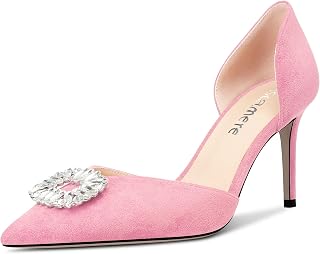Castamere Women's High Heel Pointed Toe Pumps Two-Piece Slip-on Diamante Crystal Prom Dress 8 CM Heels