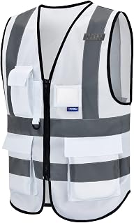 AYKRM Chaleco de seguridad Reflectante Alta visibilidad Ropa de trabajo chaleco Cremallera Seguridad Chaleco de Trabajo Multibolsillos 21 colores