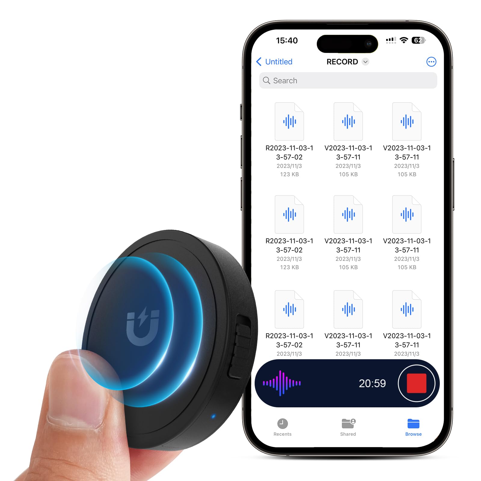 132G (9800 Hour) Voice Activated Recorder - Elasound Voice Recorder with AI-Inte