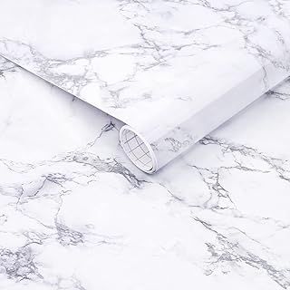 Arthome Marble Contact Paper,Self Adhesive Wallpaper,Peel and Stick Paper Removable Decorative Film for Kitchen,Countertop,Cabinet,Waterproof Vinyl sticker,White Marble,30W x 254L cm