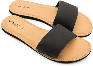 Volcom Women's Simple Slide Sandals – Cushioned Synthetic Leather Strap Slides With Padded Footbed
