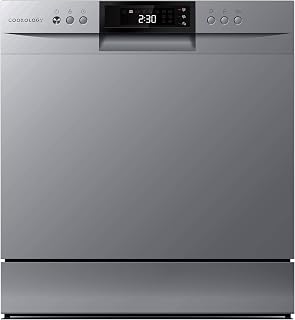 Cookology Mini Countertop Dishwasher - 8 Place Settings - Silver | Tabletop Small Appliance - 8 Wash Cycles - ECO Friendly Mode - Tabletop - Compact Design
