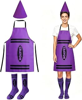 3PCS Crayon Costume Adult Halloween Costume Women with Apron Cone Hat Socks | Funny Gnome Cone Hat Socks Halloween Cosplay Fancy Dress Outfit for Party School Event Theme Cosplay
