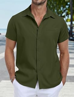 Camisa de manga corta con botones para hombre, cuello de solapa, blusa de playa lisa