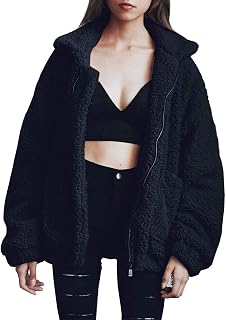 Prettygarden Women Long Sleeve Lapel Zipper Loose Fit Faux Shearling Long Fur Coat with Pockets Stay Warm in Winter