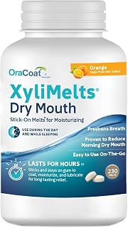 Oracoat XyliMelts Dry Mouth Relief Moisturizing Stick-On-Melts with Xylitol, 230 Count, Orange, Helps Stimulate Saliva, Non-Acidic, Day & Night Use, Time Release for Up to 8-Hour