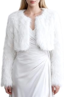 Amazhiyu Women's Faux Fur Cropped Coat Long Sleeve Jacket
