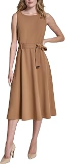 DKNY Womens Sleeveless Jewel Neck Scuba Crepe Removable Belt Midi DressDress