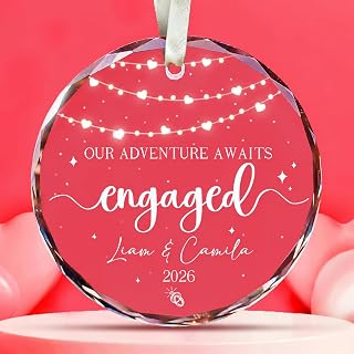 Personalized Our Adventure Awaits Engaged Ornament 2026 – Custom Engagement Ornament with Name Date – Personalized Couple Gift – Romantic Proposal Keepsake