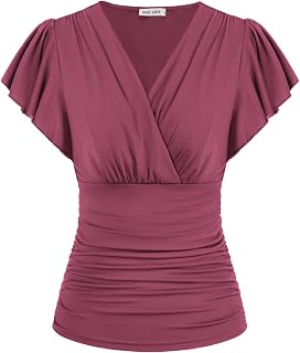 GRACE KARIN 2024 Women's Tops Elegant Wrap V-Neck Blouse Autumn Work Blouse Long Sleeve Casual Ruched