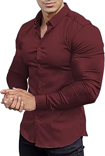 Men’s Muscle Fit Dress Shirts Athletic Slim Fit Long Sleeve Stretch Casual Button Down Shirt