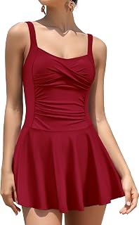 SHEKINI Womens Swimwear Racerback Flounce Skirt WINE RED XL