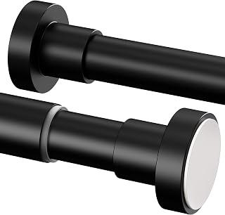 Telescopic Clothes Rail, Extendable Curtain Rod 72-145CM, φ25mm, No Drill Adjustable Spring Rod for Window Bathroom Bedroom, Black