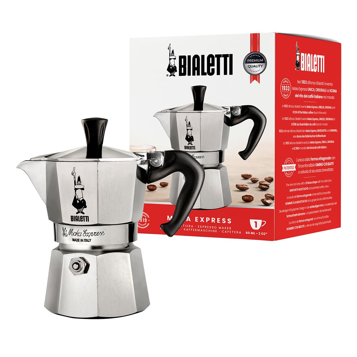Bialetti Moka Express Coffee Maker, Anti-Scald Handle, Not Suitable for Inductio