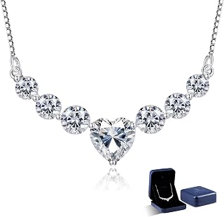 7 Stones Moissanite Necklace for Women, 1.7-7.6 Carat Smile Moissanite Pendant Necklace, 925 Sterling Silver Necklace, Anniversary Birthday Gifts for Women, Jewelry Gift for Wife Girlfriend