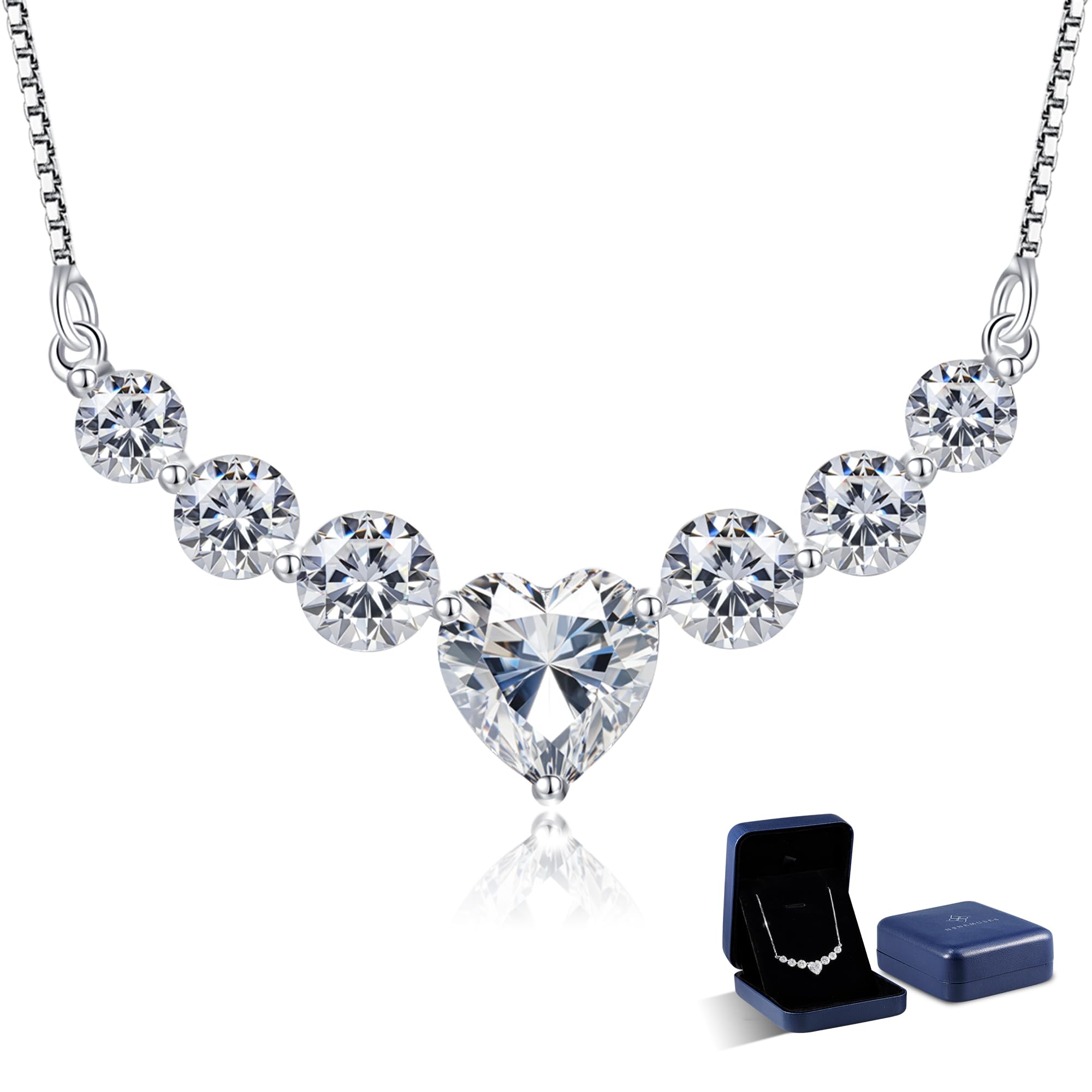 7 Stones Moissanite Necklace for Women, 1.7-7.6 Carat Smile Moissanite Pendant N