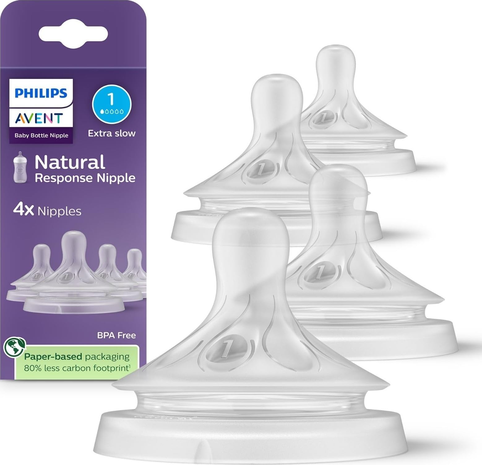 Philips Avent Natural Response Nipples, Extra Slow Flow, BPA-Free, 4-Pack | Baby