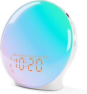 JALL Full Screen Dimmer Sunrise Alarm Clocks for Bedrooms, Wake Up Light with FM Radio, 25 White Noise Sleep Sounds, Bluetooth Speaker, Dual Alarms Bedside Clock for Heavy Sleepers