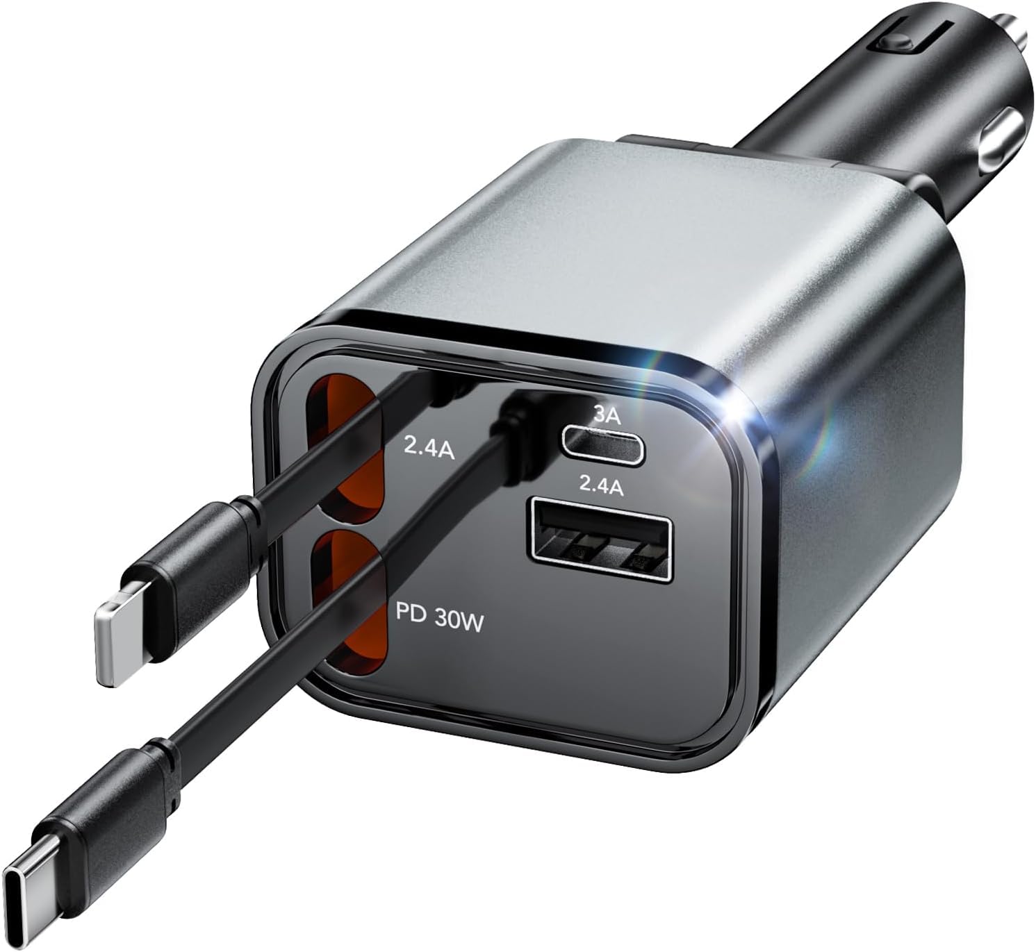 Retractable Car Charger,4 in 1 USB C Car Phone Charger Cigarette Lighter