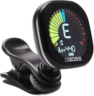 BOSS Rechargeable Chromatic Clip-On Tuner for Guitar, Bass and Ukulele | Reliable and Precise Battery Powered Tuner with Large High-Contrast Colour Display (TU-05)