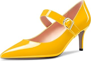 Saekcted Women's Stiletto Mid Kitten Heel Pointed Toe Pumps Mary Jane Slip-on Dress Shoes 6.5 CM Heels