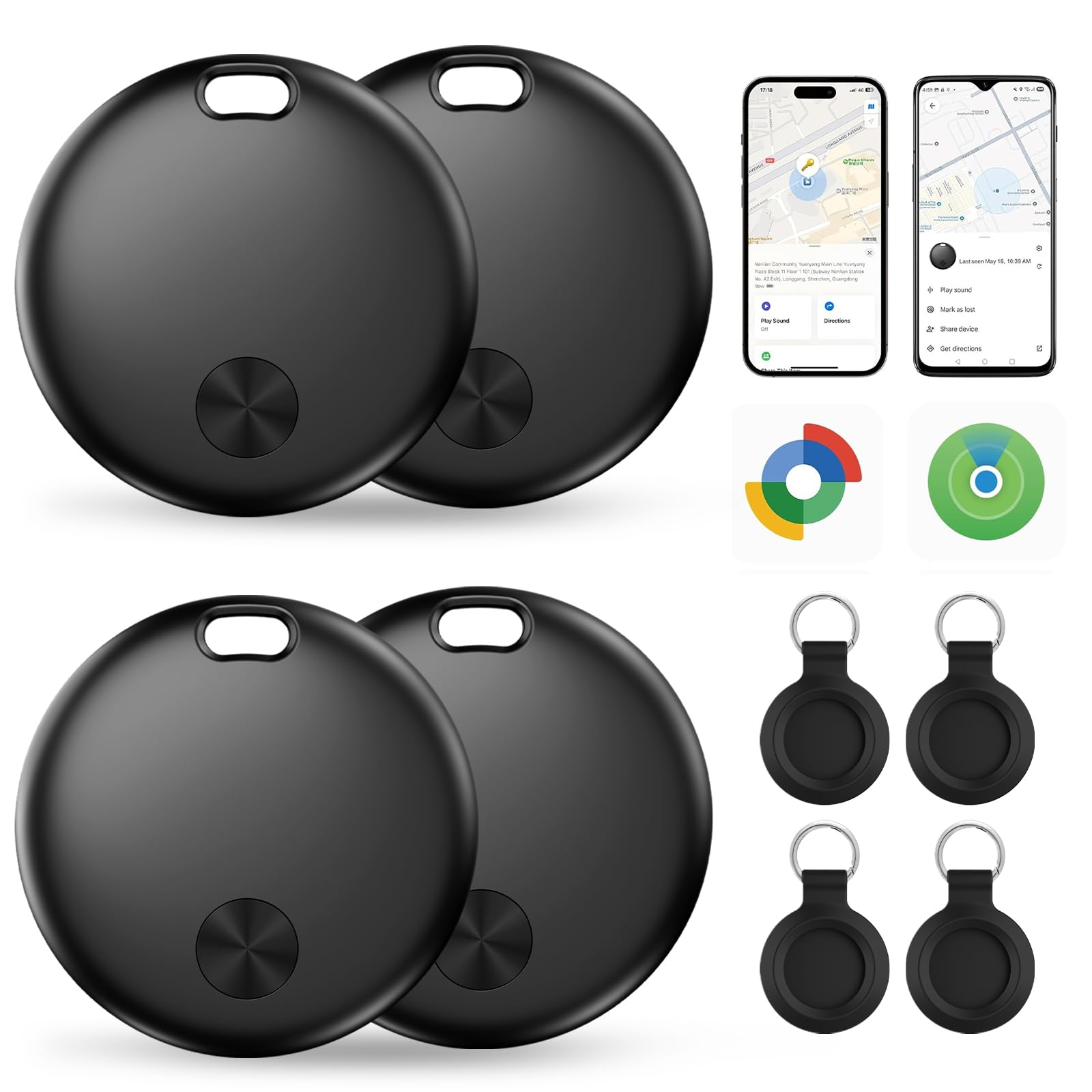 Hauibela Smart Tracker Tag Pro 4 Pack Dual-System for iOS & Android | Compatible