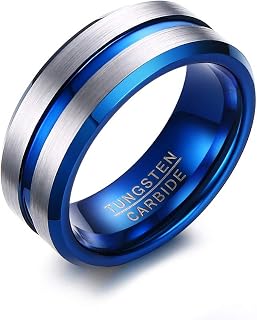 Rockyu Men's Tungsten Ring, Ladies' Ring, Multifaceted Cut, 0.3 inch (8 mm) Wide, Vacuum Coated, Cool Fashion Accessory