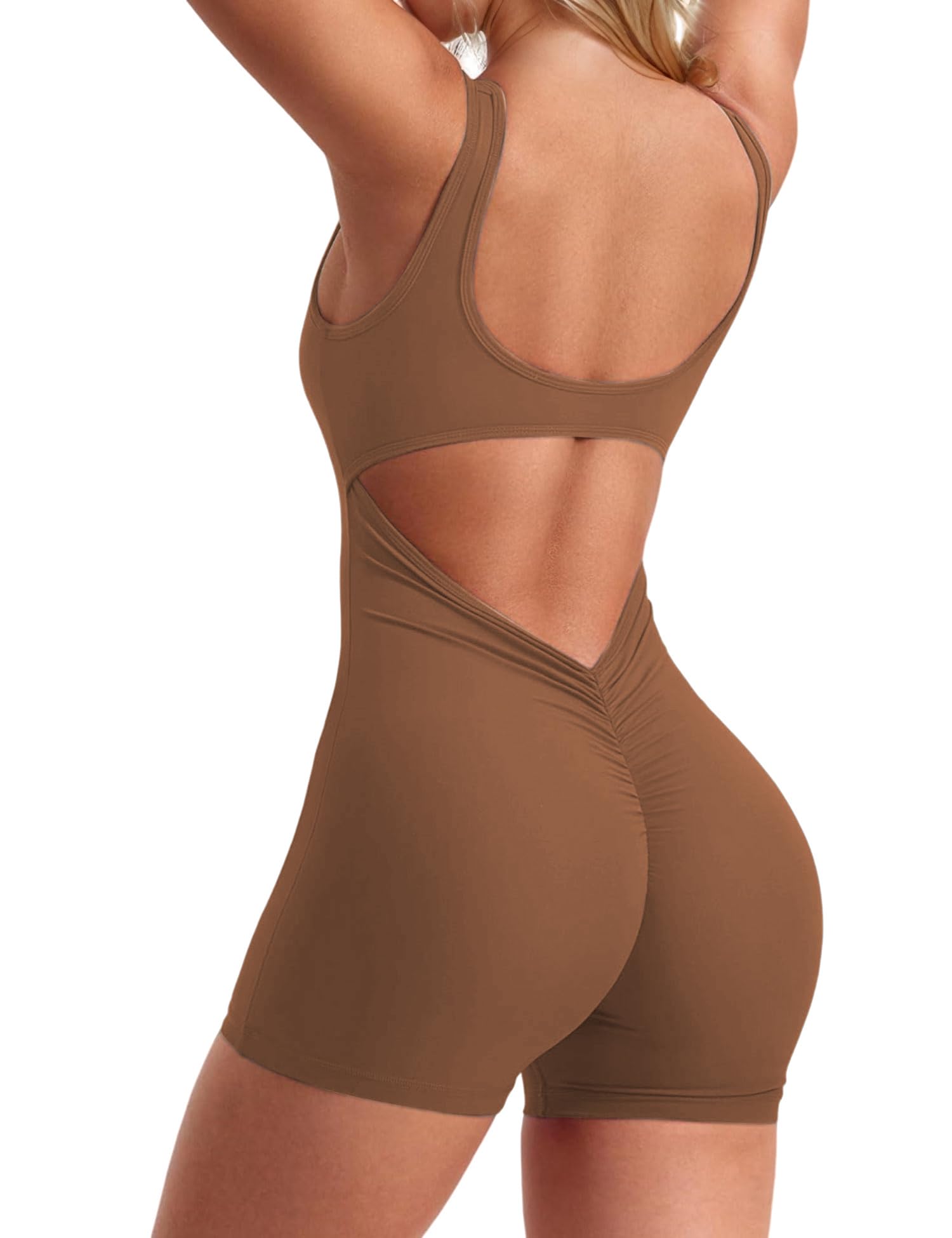 One Piece Workout Jumpsuits for Women Backless Tummy Control Sleeveless V Back S