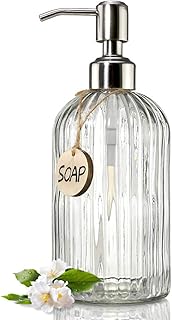 JASAI 18 Oz Clear Glass Soap Dispenser with Rust Proof Stainless Steel Pump | Refillable Liquid Hand soap Dispenser for Bathroom, Premium Kitchen Soap Dispenser (Clear).
