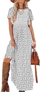 PRETTYGARDEN Smocked Top Summer Dresses for Women 2026 Short Sleeve Floral Maxi Dress for Women Modern Women (Pack of 1)