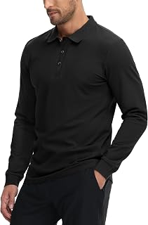 MIER Men's Polo Shirt Cotton Long Sleeve Collar Golf Tennis Casual Work Travel 3 Button Down Ultra Soft