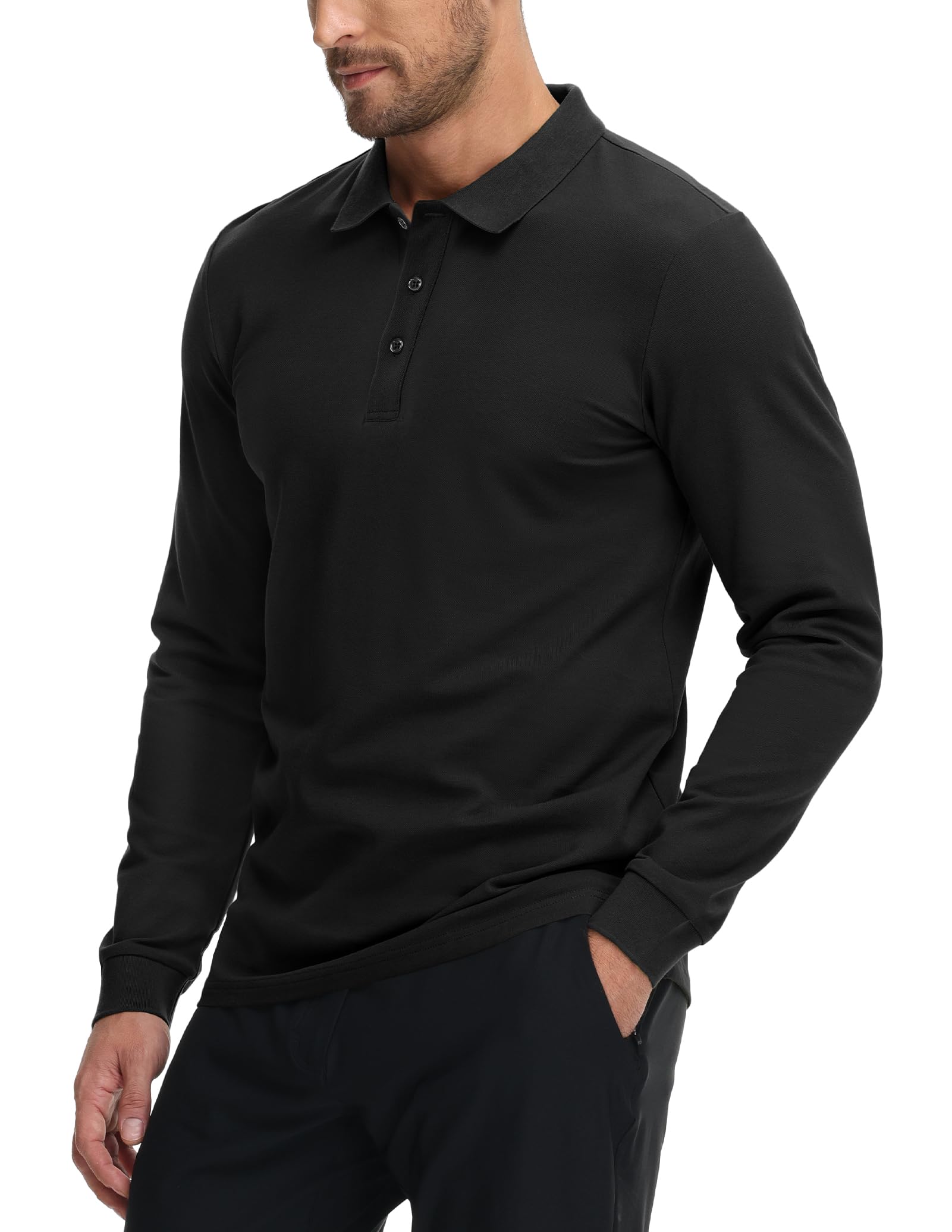 MIER Men's Polo Shirt Cotton Long Sleeve Collar Golf Tennis Casual Work Travel 3