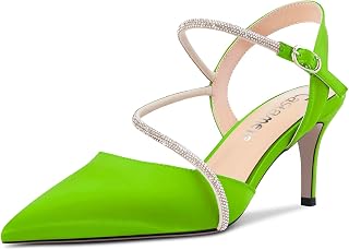 Castamere Women's Medium Needle Pointed Toe Ankle Strap Sandals Diamond Crystal 6.5 CM Heels