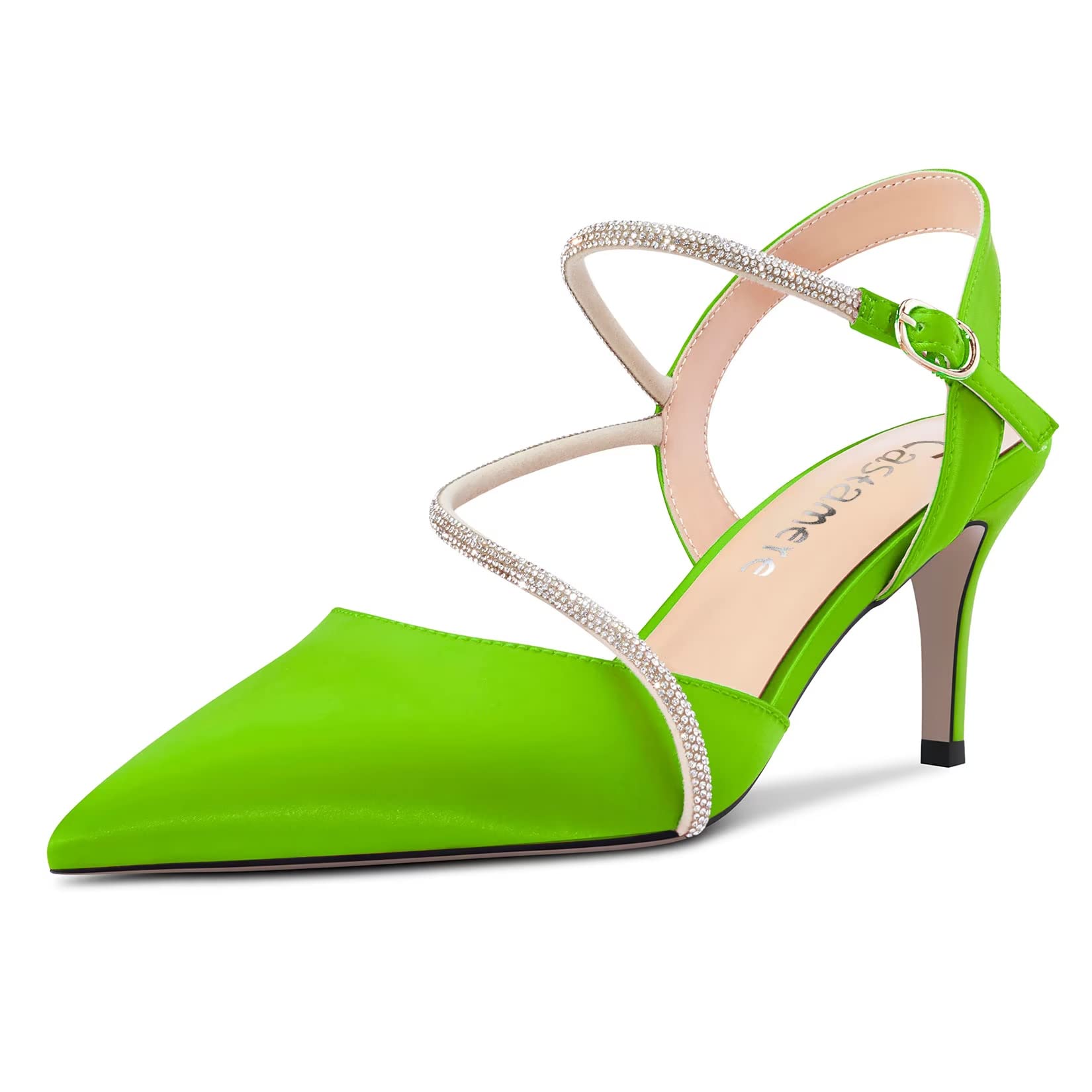 Castamere Women's Medium Needle Pointed Toe Ankle Strap Sandals Diamond Crystal 