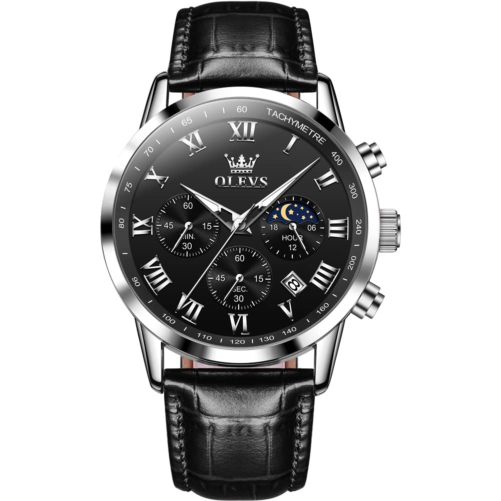 OLEVS Wrist Watches for Men Leather Strap Quartz Classic Casual Business Two Ton